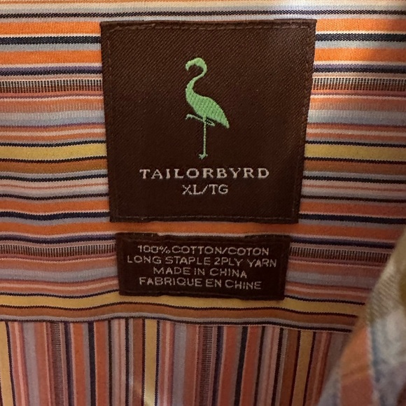 Tailorbyrd Men’s Button Down Long Sleeve Striped Shirt Size XL Yellow Orange - Picture 4 of 6